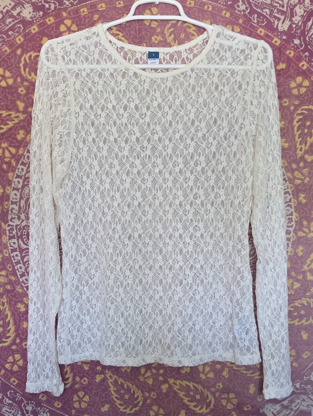 Ladies OLD NAVY Sheer Floral Lace Top LARGE Cream